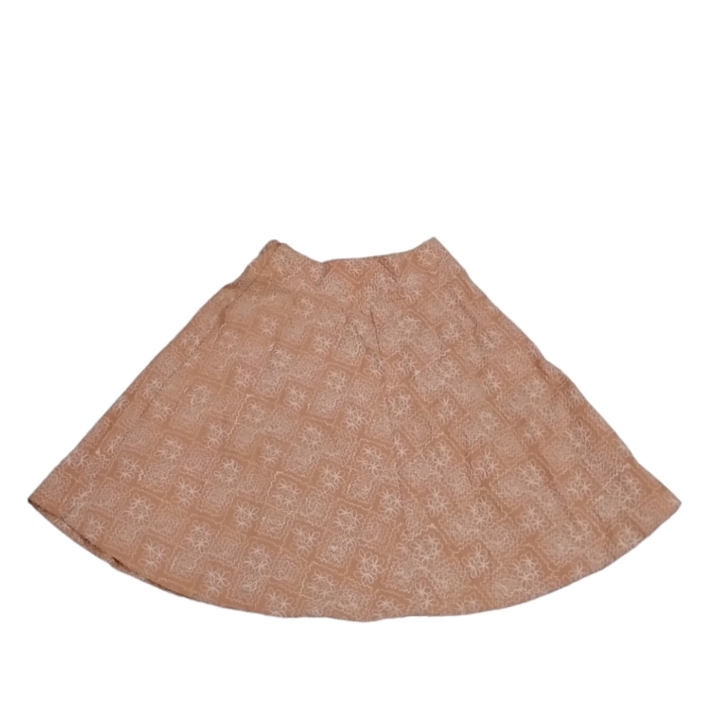 Robert Rodriguez Peach Ivory Embroidered Floral Boho Flared Skirt Size 8